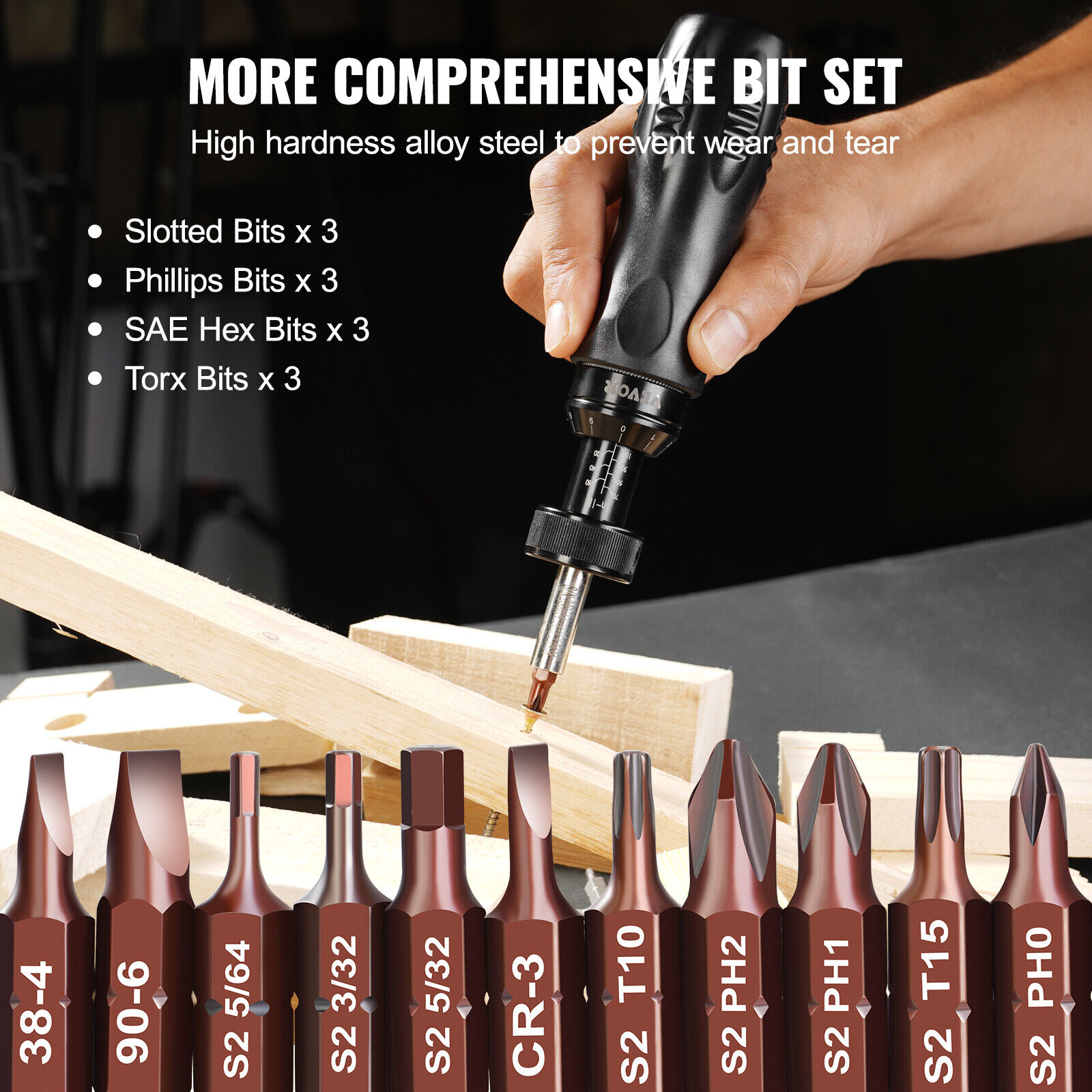 VEVOR Adjustable Torque Screwdriver 1/4" Range 10-70 in/lb w/ 1 in-lb Increment