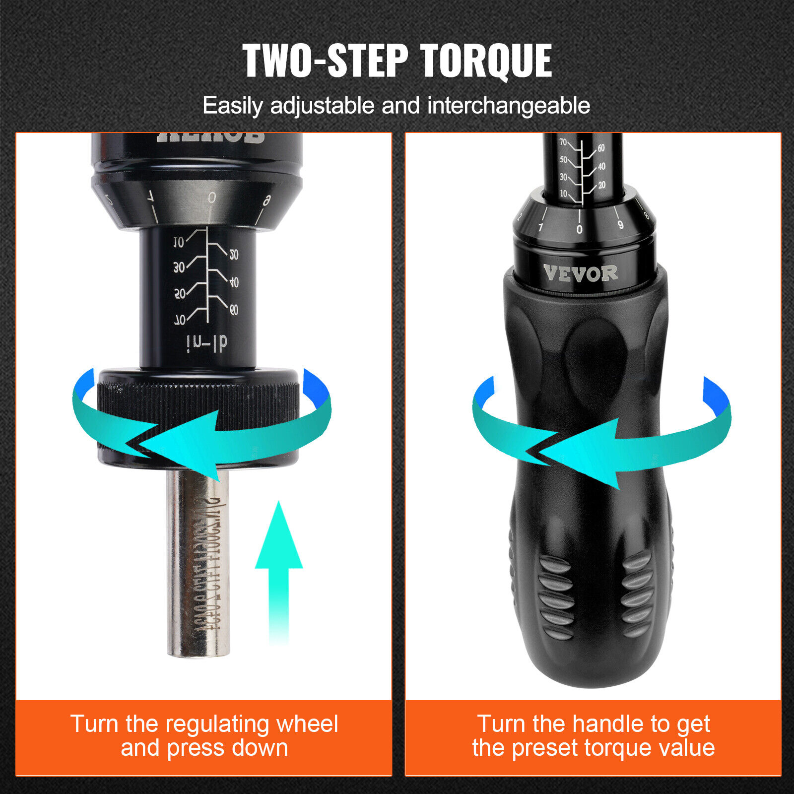 VEVOR Adjustable Torque Screwdriver 1/4" Range 10-70 in/lb w/ 1 in-lb Increment