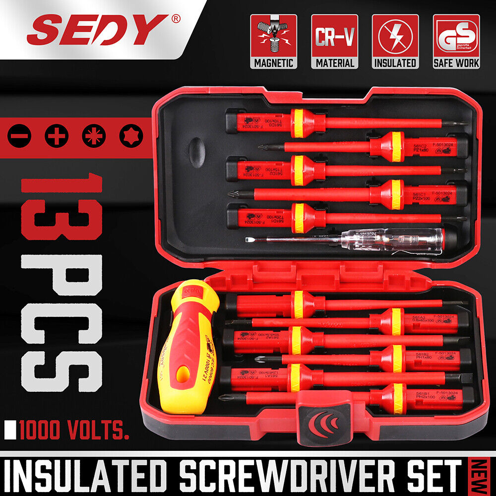 13pc Electrician's Insulated Magnetic Electrical Hand Screwdriver Tool Set New