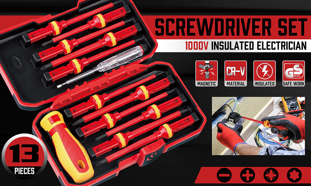13pc Electrician's Insulated Magnetic Electrical Hand Screwdriver Tool Set New
