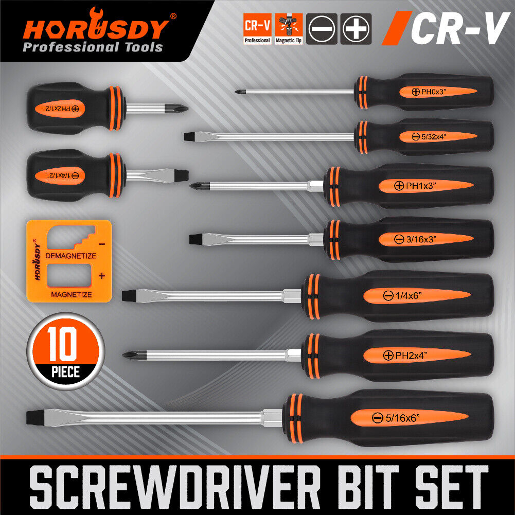 10 Pcs Magnetic Screwdriver Set Demagnetizer Magnetizer Tool Phillips Flat Head