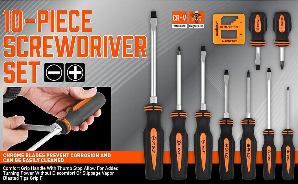 10 Pcs Magnetic Screwdriver Set Demagnetizer Magnetizer Tool Phillips Flat Head