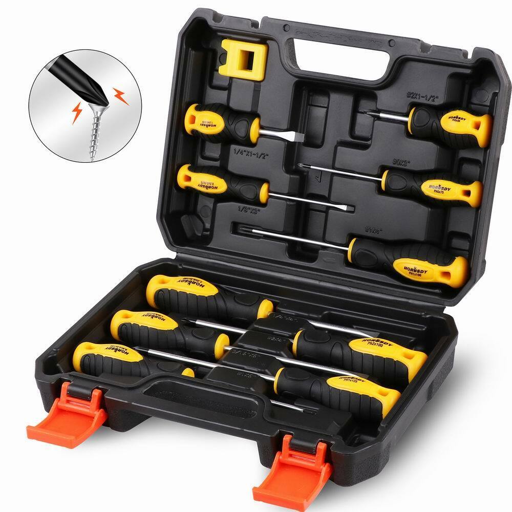 HORUSDY 11Pc Magnetic Screwdriver Set & Case 5 Phillips 5 Flat Tips Demagnetizer