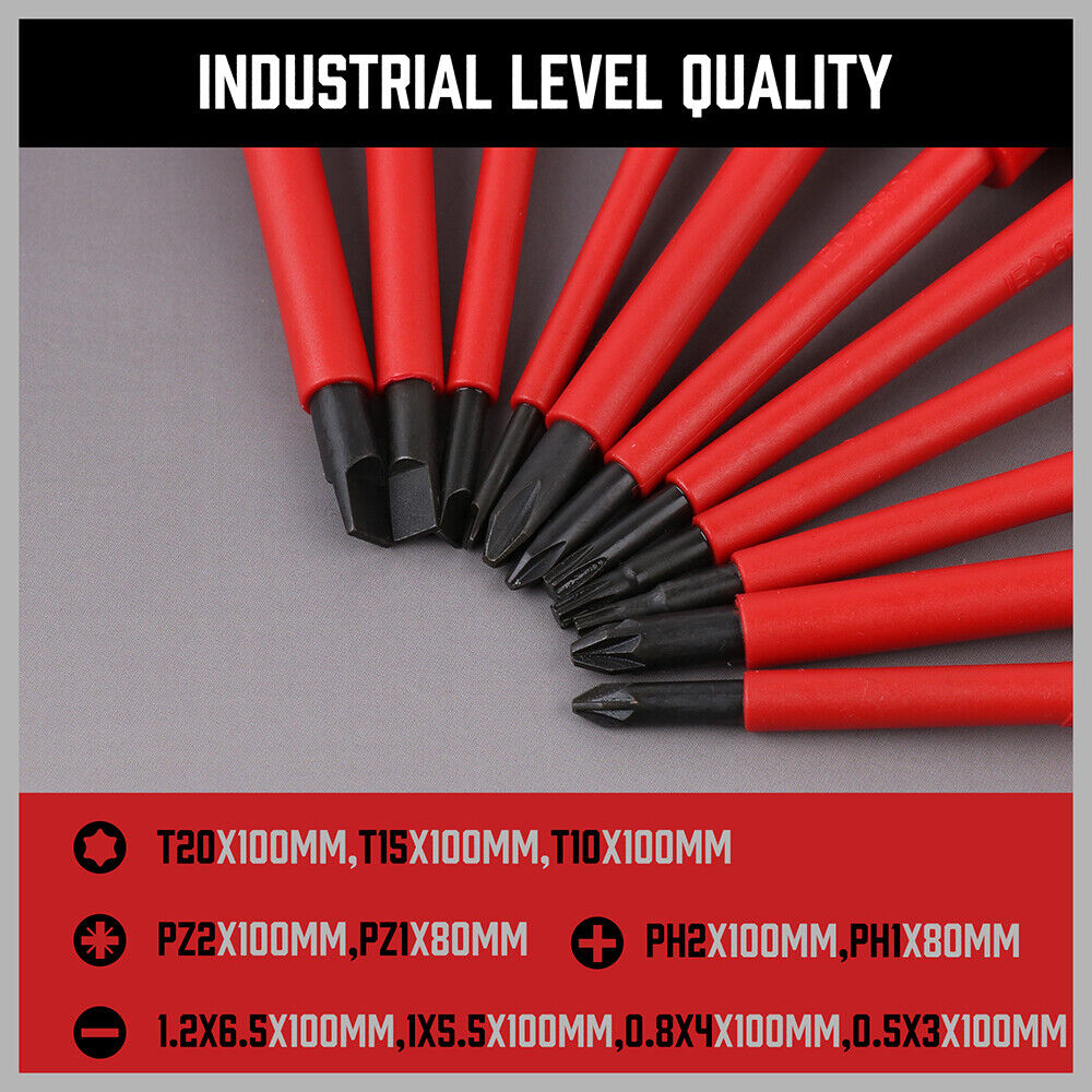 13pc Electrician's Insulated Magnetic Electrical Hand Screwdriver Tool Set New