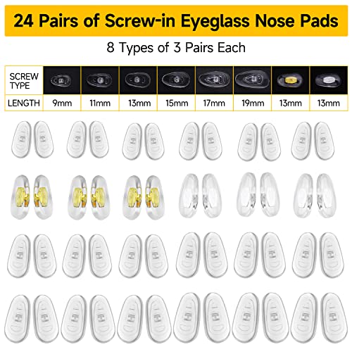 24 Pairs of Screw-In Eyeglass Nose Pads Kit