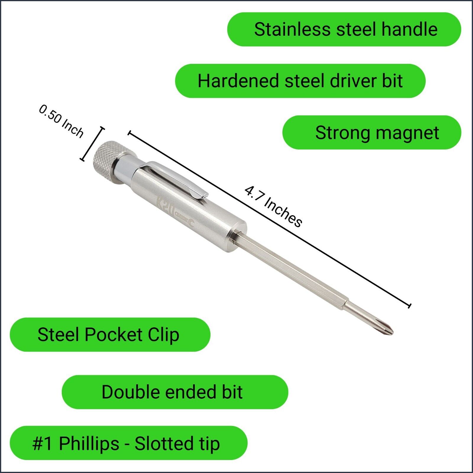 Pocket Screwdriver with Clip and Magnet - Phillips Slotted Flat - K20 TOOL'S