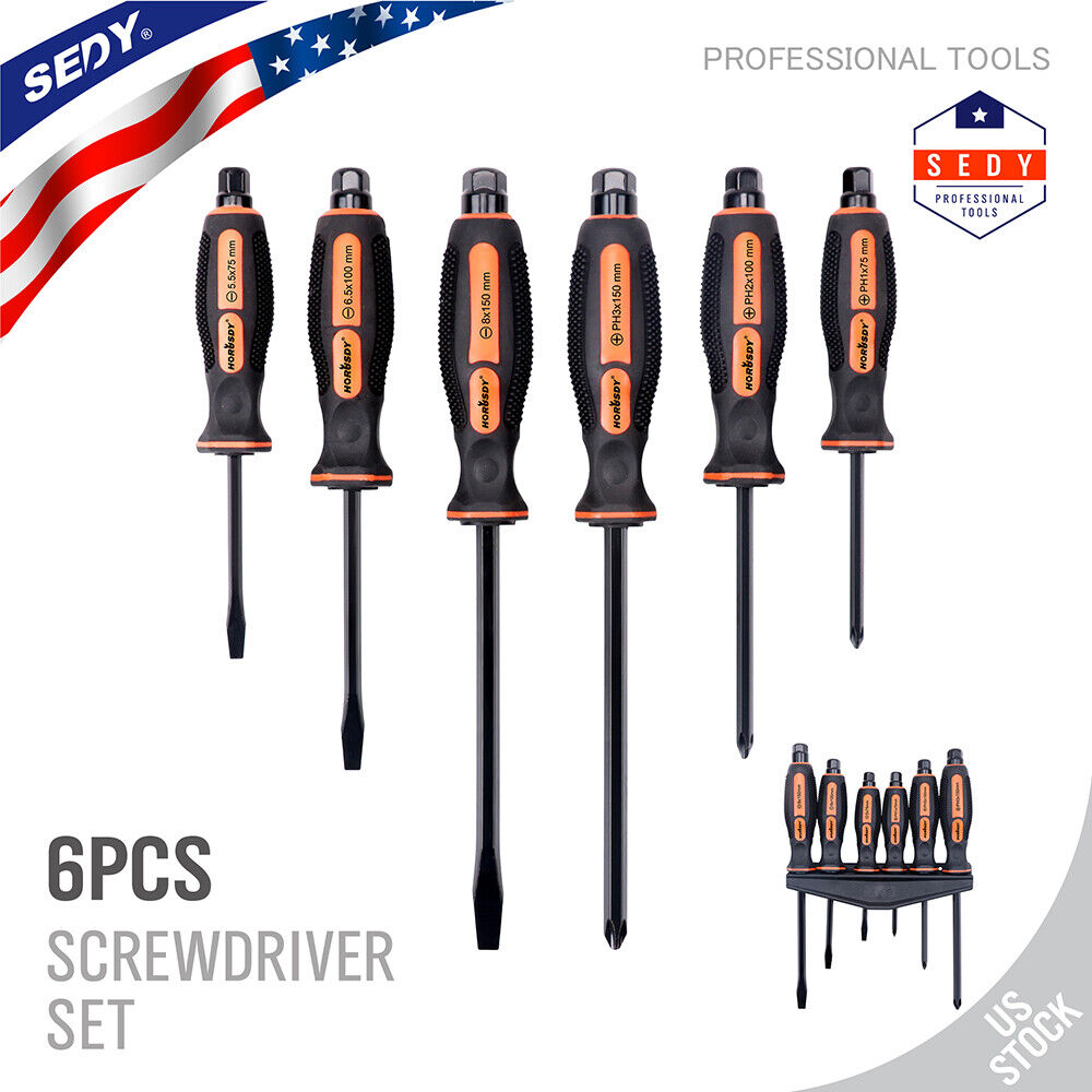 6 PC Hammer Head Screwdriver Commercial Grade Set Magnetic Tip Phillips Flat