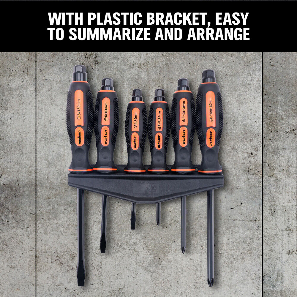 6 PC Hammer Head Screwdriver Commercial Grade Set Magnetic Tip Phillips Flat