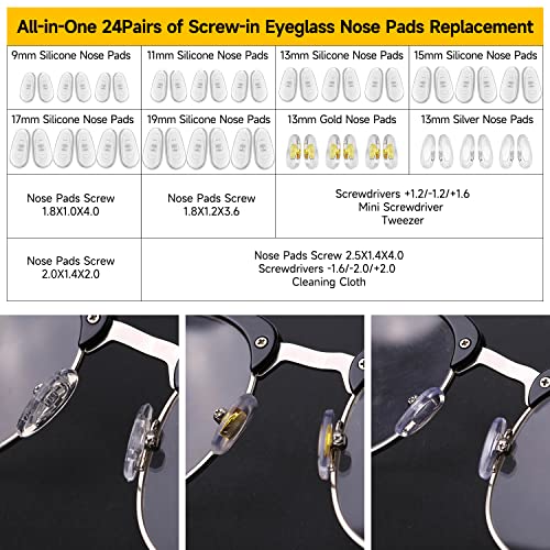 24 Pairs of Screw-In Eyeglass Nose Pads Kit
