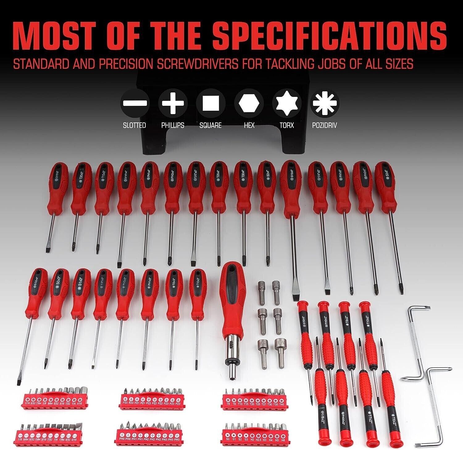 CARTMAN Magnetic Screwdriver Set with Rack, 100 pc Precision Screwdrivers