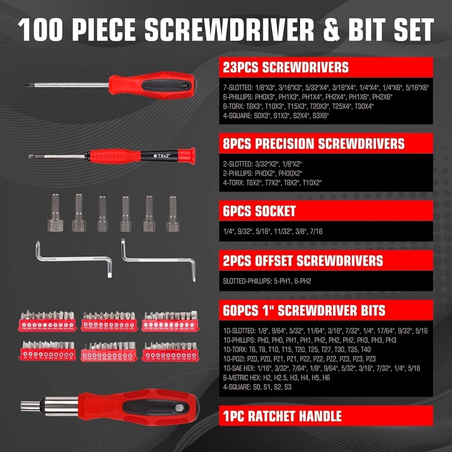 CARTMAN Magnetic Screwdriver Set with Rack, 100 pc Precision Screwdrivers