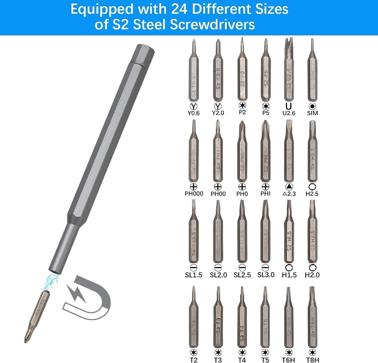 24 in 1 Magnetic Precision Screwdriver Set Computer Pc Phone Repair Fix Tool Kit
