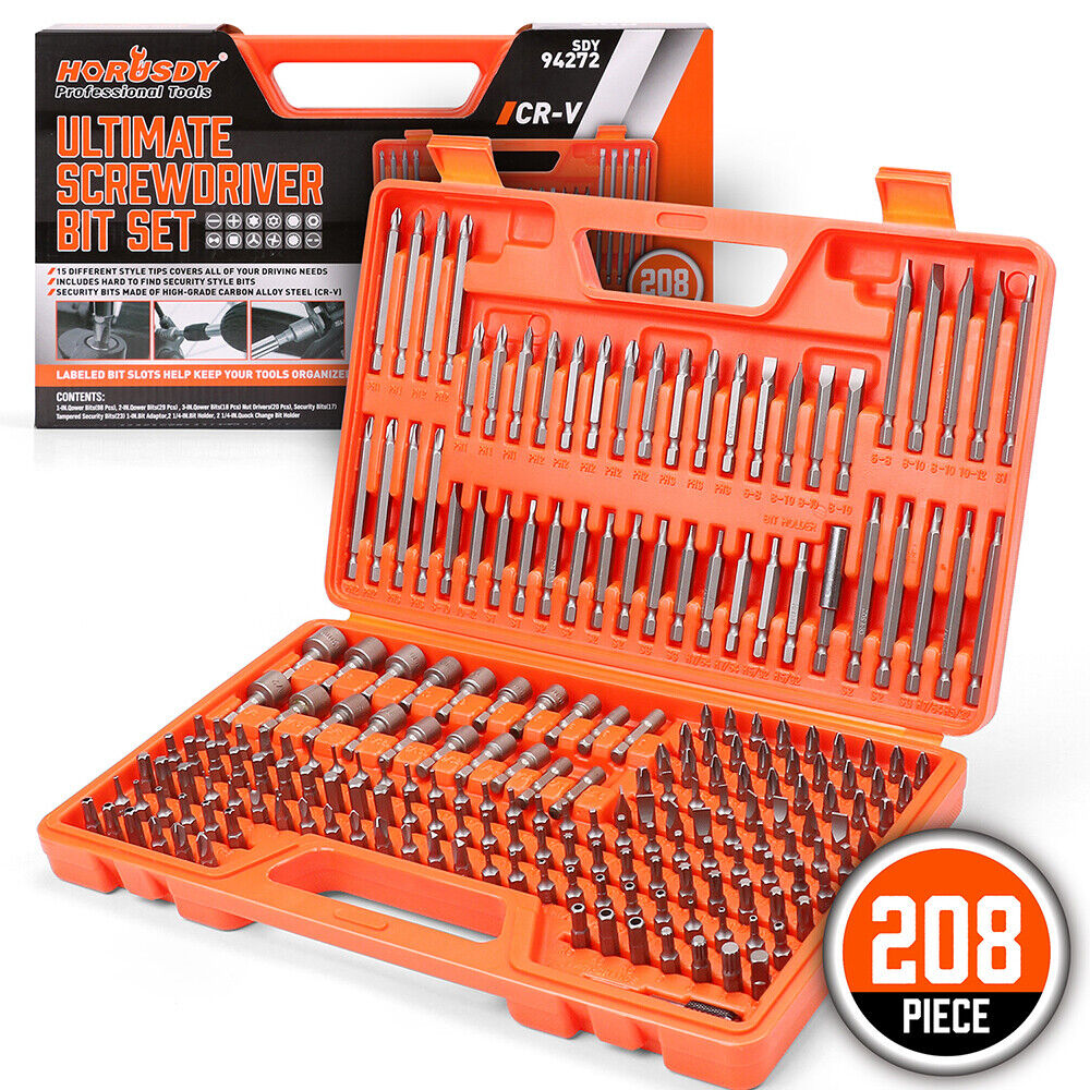 HORUSDY 208 Pcs Screwdriver Bit Set Security Bit Chrome Vanadium Steel With Box