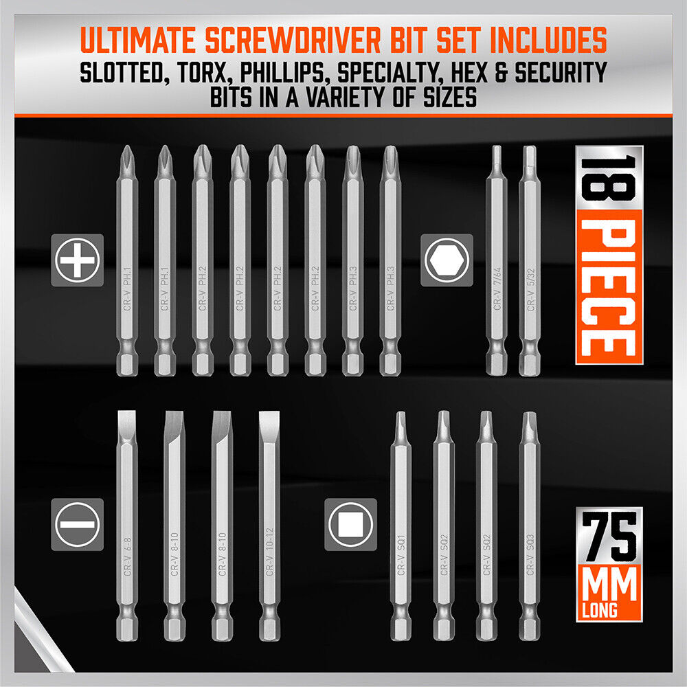 HORUSDY 208 Pcs Screwdriver Bit Set Security Bit Chrome Vanadium Steel With Box