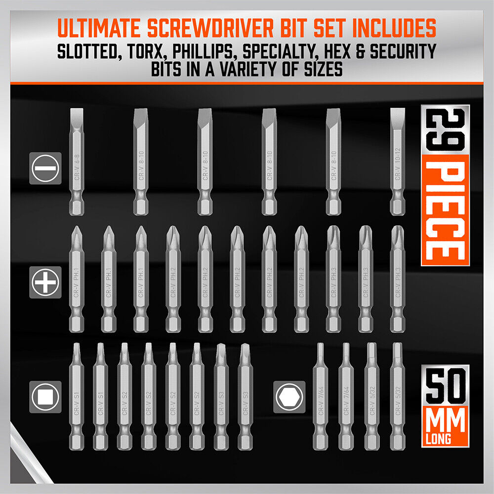 HORUSDY 208 Pcs Screwdriver Bit Set Security Bit Chrome Vanadium Steel With Box