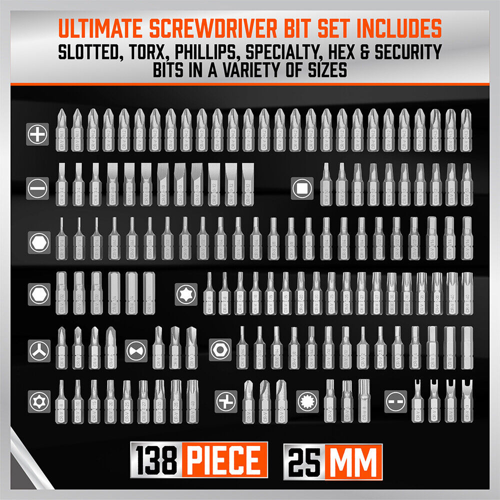 HORUSDY 208 Pcs Screwdriver Bit Set Security Bit Chrome Vanadium Steel With Box