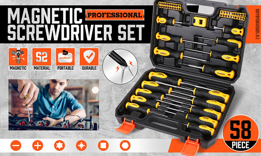 58Pcs Magnetic Screwdriver Set With Toolbox Professional Cushion Grip Men's Gift