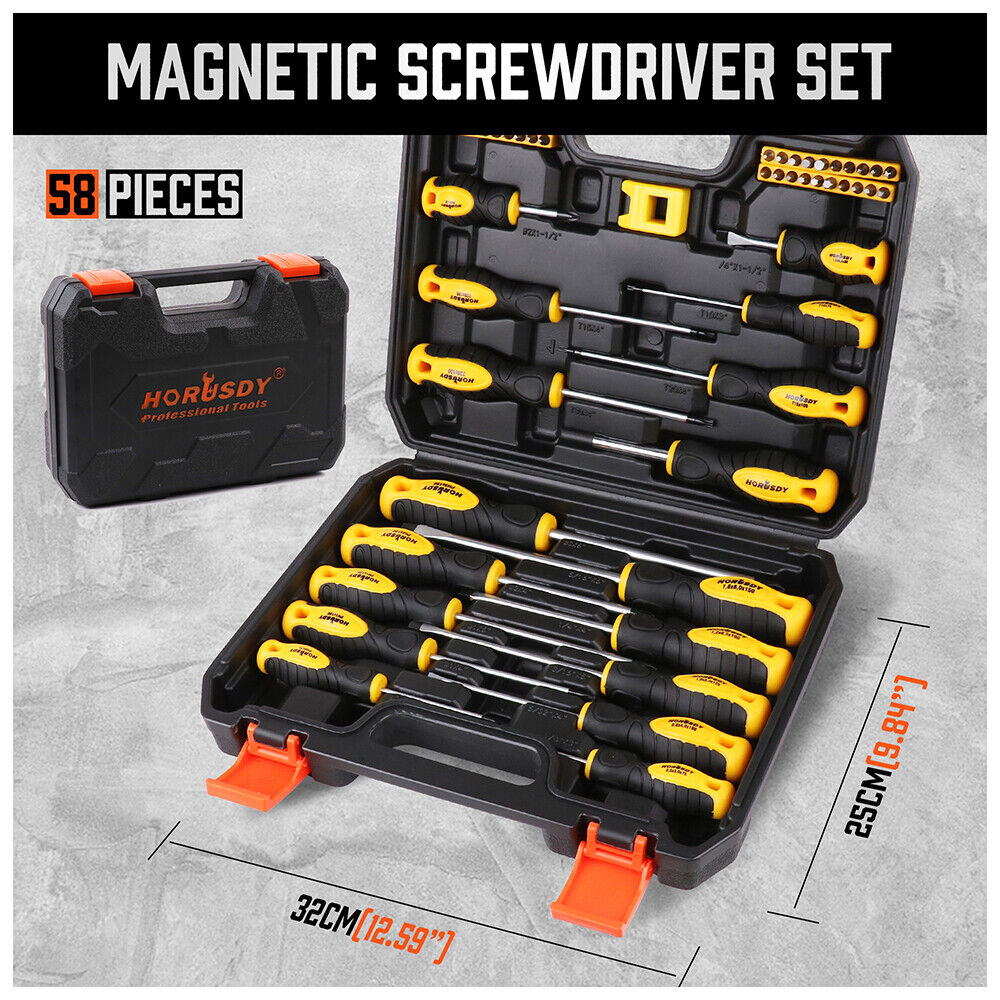 58Pcs Magnetic Screwdriver Set With Toolbox Professional Cushion Grip Men's Gift