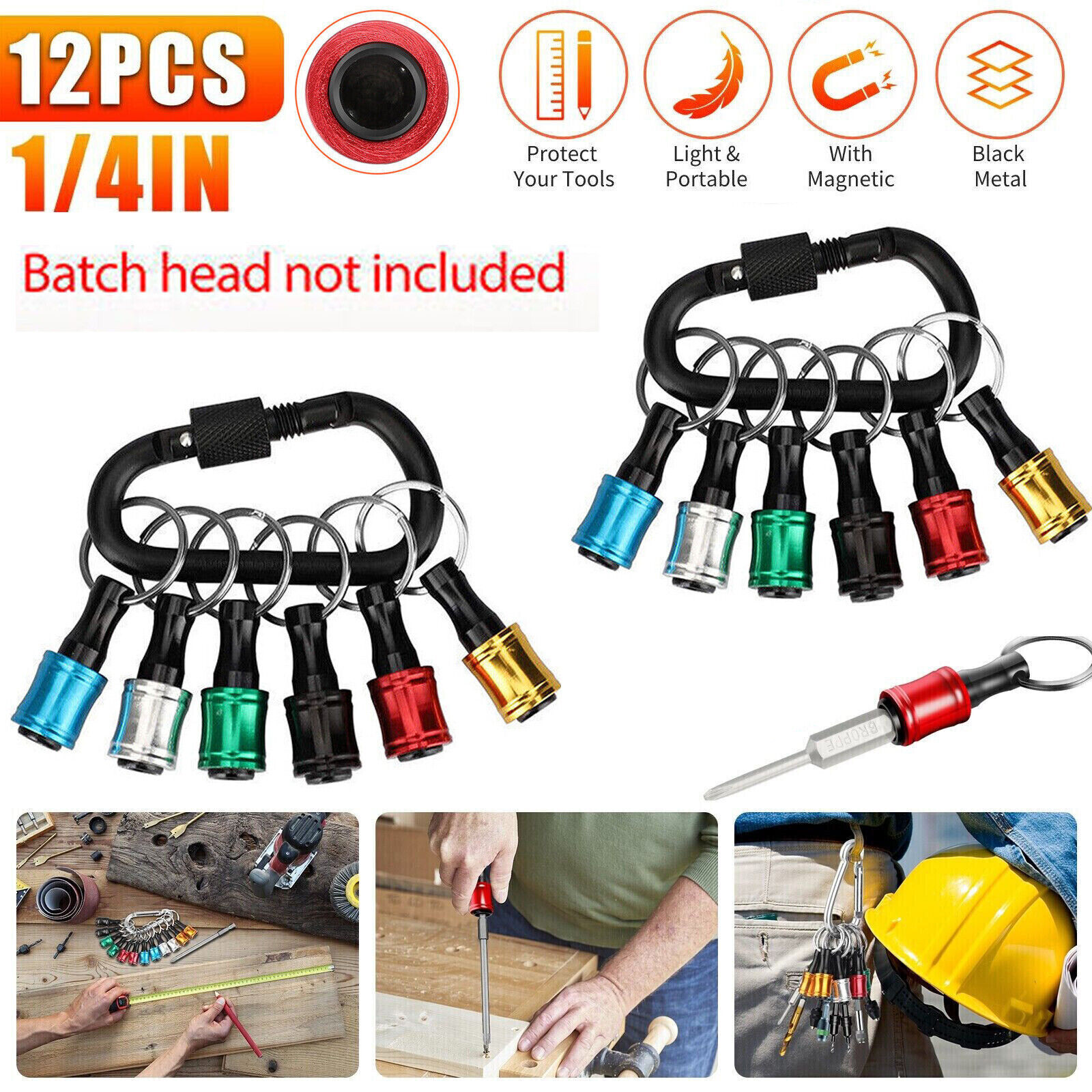 12PCS 1/4" Hex Shank Quick Release Keychain Screwdriver Drill Bit Holder Bit Set