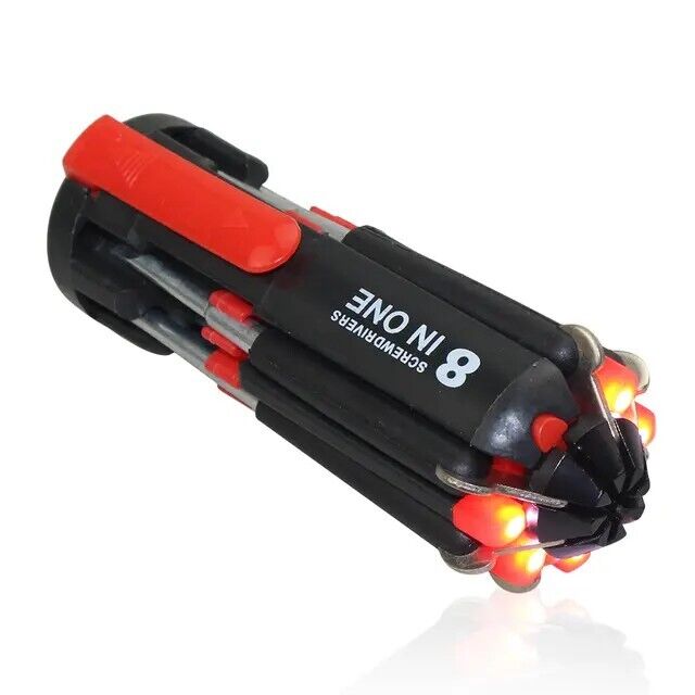 8 in 1 Multi-Functional Screwdriver W/ 6 LED Torch Flash Light Repair Tool TOP