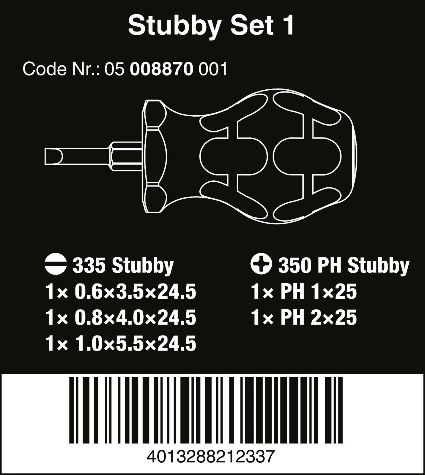 Wera Stubby Set 1 Screwdriver Set 5 Piece 05008870001