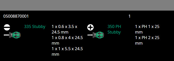 Wera Stubby Set 1 Screwdriver Set 5 Piece 05008870001