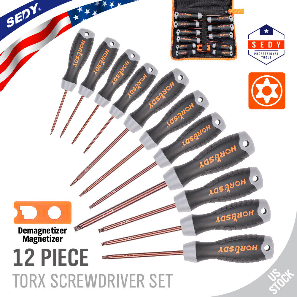 12 PC Torx Screwdriver Set Magnetic Security Tamper Proof Star T6 - T40 S2 Steel