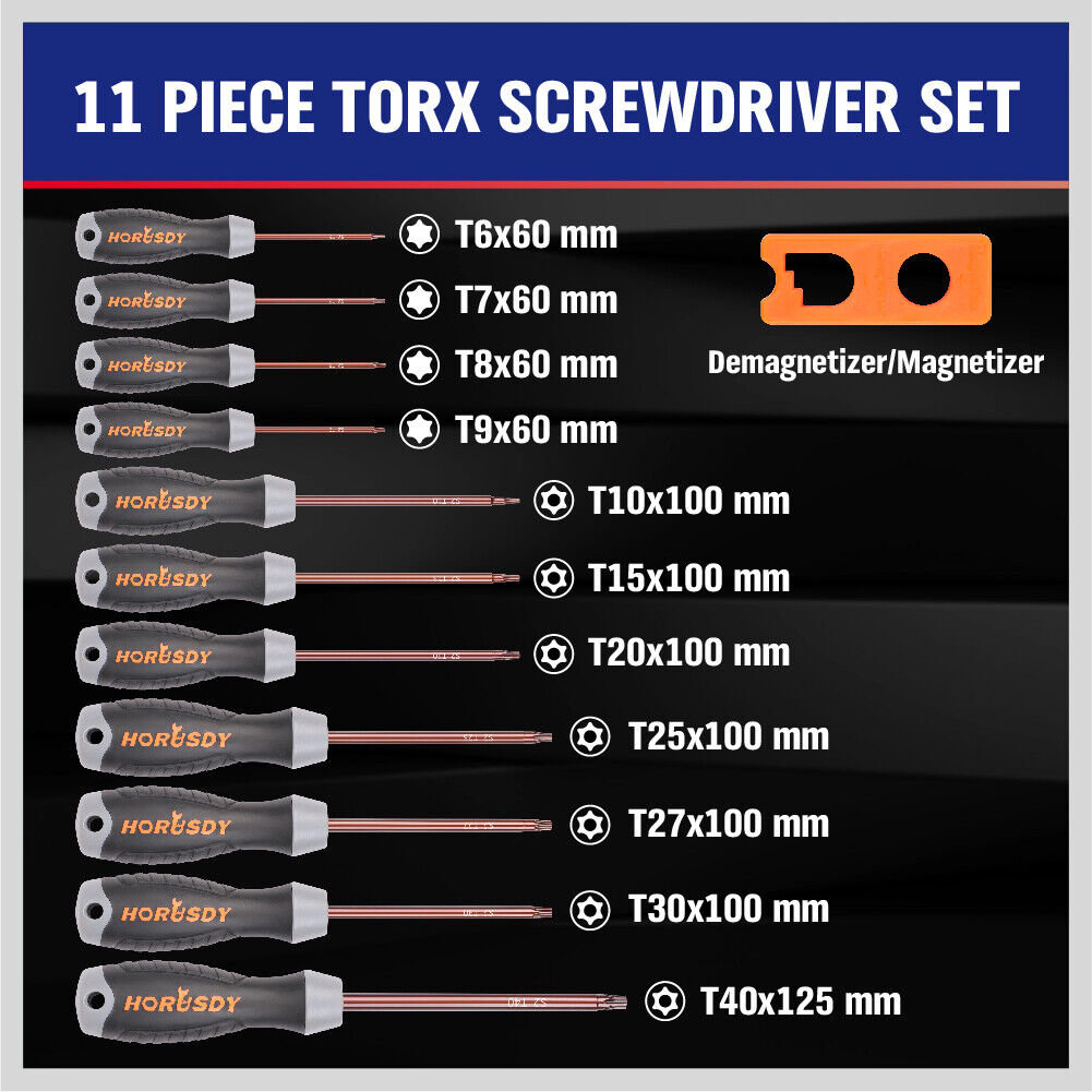 12 PC Torx Screwdriver Set Magnetic Security Tamper Proof Star T6 - T40 S2 Steel