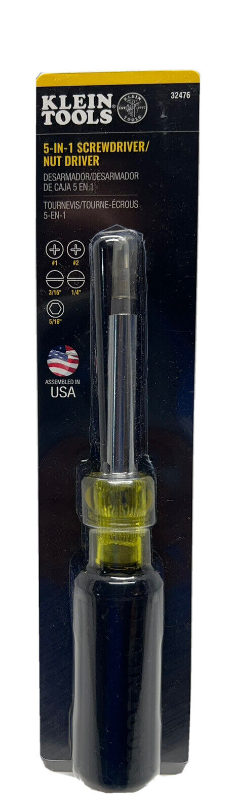 Klein Tools 32476 Multi-Bit Screwdriver / Nut Driver 5-in-1 Phillips Slotted NEW