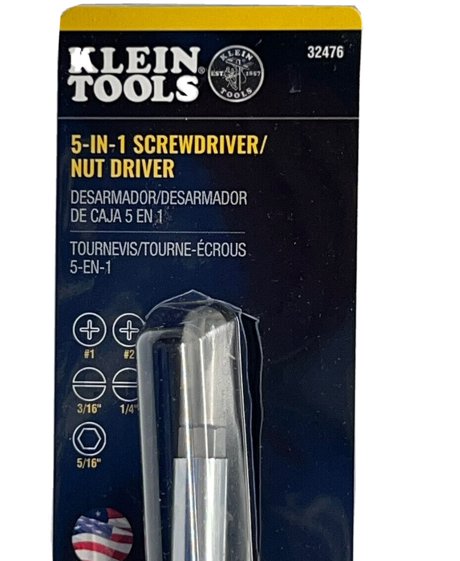 Klein Tools 32476 Multi-Bit Screwdriver / Nut Driver 5-in-1 Phillips Slotted NEW