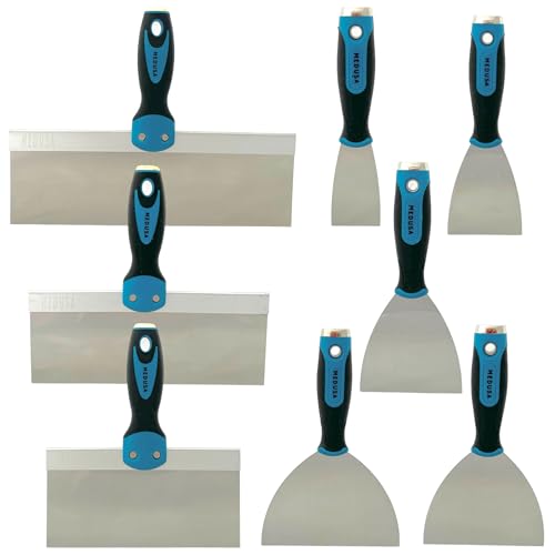 Stainless Steel Drywall Taping Knife Set -2",3",4",5",6",8",10",12" New Spackle and Putty Knives for Drywall Repair and Finishing Tools, Navajas para Drywall, Espátulas para Drywall