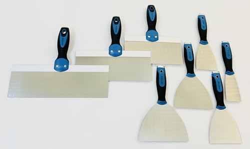 Stainless Steel Drywall Taping Knife Set -2",3",4",5",6",8",10",12" New Spackle and Putty Knives for Drywall Repair and Finishing Tools, Navajas para Drywall, Espátulas para Drywall