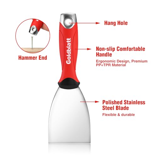 Goldblatt 3" Putty Knife, Stainless Steel Scraping Paint, Putty Knife Scraper with Hammer End, Soft Grip, Perfect for Drywall Repairing and Finishing