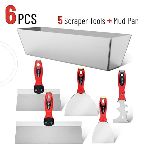 Bates- Drywall Knife Set, 6pcs, Drywall Tools Finishing, Drywall Mud Pan, Spackle Tool, Drywall Finishing Tools, Drywall Mud Tools, Putty Knife Set, Putty Knives, Putty Knife Scraper, Drywall Pan