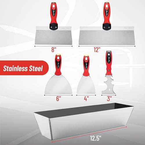 Bates- Drywall Knife Set, 6pcs, Drywall Tools Finishing, Drywall Mud Pan, Spackle Tool, Drywall Finishing Tools, Drywall Mud Tools, Putty Knife Set, Putty Knives, Putty Knife Scraper, Drywall Pan