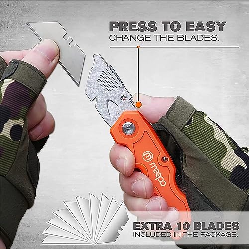 M MEEPO Box Cutter, 20-Pack Tough Folding Box Cutter Bulk for Heavy Duty Purpose, Razor Sharp Utility Knife Bulk, with Extra 50-Piece Blades, Can cut Drywall, Sheet Plastic, Linoleum, Boxes, Rope