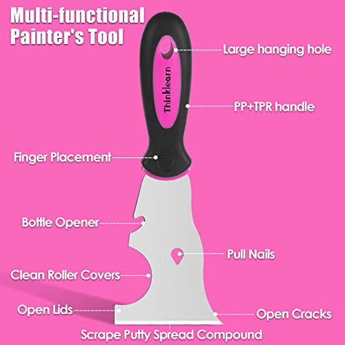 ThinkLearn Pink Putty Knife Set, Drywall Tools1" 2" 3" 4" 6" 8", Stainless Steel Putty Knife, Wallpaper Scraper Tool for Painting, Decorating, Removeing Decals and Mud（6PCS）