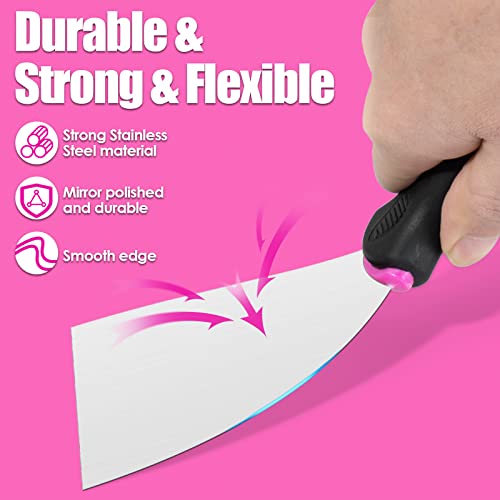 ThinkLearn Pink Putty Knife Set, Drywall Tools1" 2" 3" 4" 6" 8", Stainless Steel Putty Knife, Wallpaper Scraper Tool for Painting, Decorating, Removeing Decals and Mud（6PCS）
