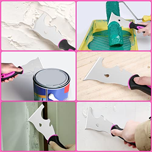 ThinkLearn Pink Putty Knife Set, Drywall Tools1" 2" 3" 4" 6" 8", Stainless Steel Putty Knife, Wallpaper Scraper Tool for Painting, Decorating, Removeing Decals and Mud（6PCS）