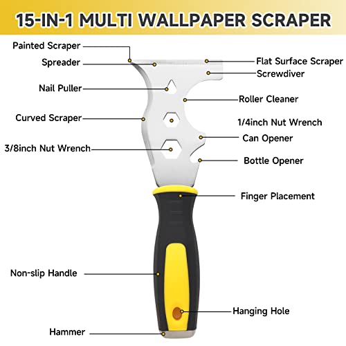 3Pcs Putty Knife, 2" 4" Spackle Knife Set Stainless Steel 15-in-1 Painters Scraper Wallpaper Scraper Tool for Repairing Drywall, Removing Wallpaper, Applying Putty, Plaster, Cement, Adhesive