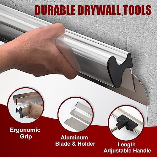 Drywall Skimming Blade Set - Drywall Tools with 12", 22” & 32" Skimming Blades and 35"-81" Extension Handle, Stainless Steel Drywall Knife Set, Extruded Aluminum, High-Impact End Caps