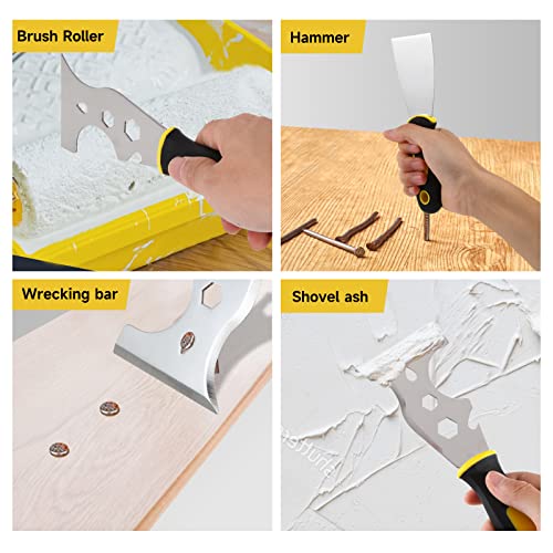 3Pcs Putty Knife, 2" 4" Spackle Knife Set Stainless Steel 15-in-1 Painters Scraper Wallpaper Scraper Tool for Repairing Drywall, Removing Wallpaper, Applying Putty, Plaster, Cement, Adhesive