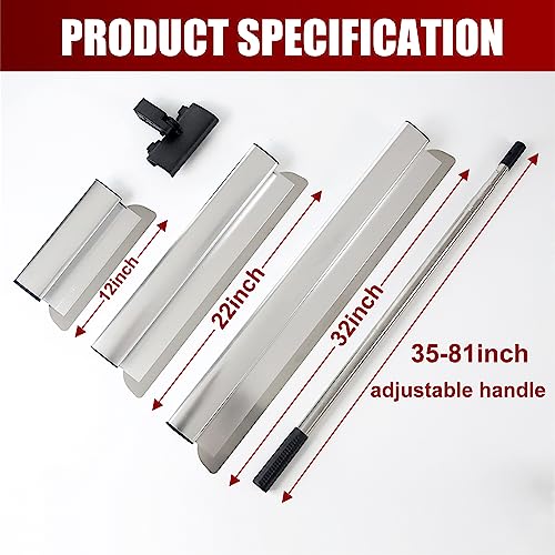 Drywall Skimming Blade Set - Drywall Tools with 12", 22” & 32" Skimming Blades and 35"-81" Extension Handle, Stainless Steel Drywall Knife Set, Extruded Aluminum, High-Impact End Caps