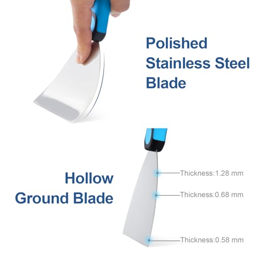 KEZERS Drywall Hand Tool Kit, 5 Pieces 4" 6" 8" 10" 12" Stainless Steel Drywall Knife with Metal Hammer End, includes Putty Knife, Taping Knife with Ergonomic Grip for Drywall Work