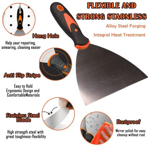 Putty Knife, 7PCS Paint Scraper Spackle Knife, Putty Knife Set, Taping Knives, Metal Putty Scraper, Stainless Steel Scraper Tool for Spreading Drywall Spackle Mud, Taping, Paint, Wallpaper, Decals