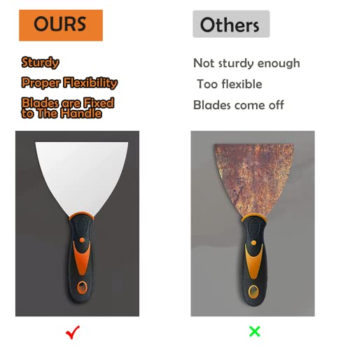 Putty Knife, 7PCS Paint Scraper Spackle Knife, Putty Knife Set, Taping Knives, Metal Putty Scraper, Stainless Steel Scraper Tool for Spreading Drywall Spackle Mud, Taping, Paint, Wallpaper, Decals