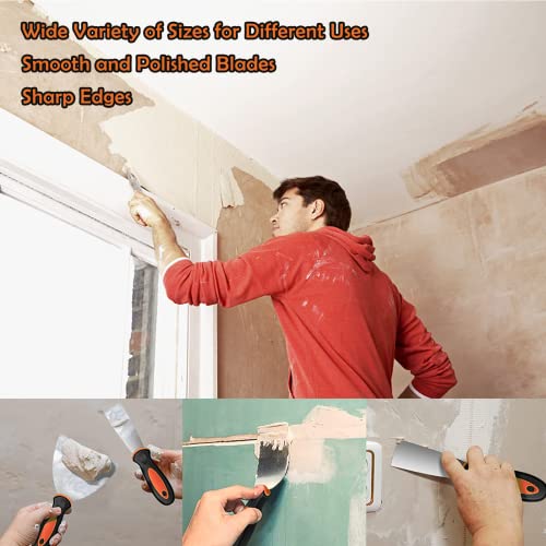 Putty Knife, 7PCS Paint Scraper Spackle Knife, Putty Knife Set, Taping Knives, Metal Putty Scraper, Stainless Steel Scraper Tool for Spreading Drywall Spackle Mud, Taping, Paint, Wallpaper, Decals