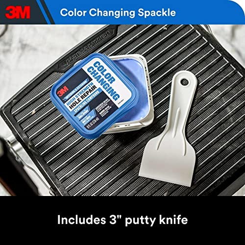 3M High Strength Spackling Compound 12 oz. and Putty Knife, Color Changing, Applies Blue, Dries White, Ideal for Use on Drywall, Plaster, Stoccu and Wood, Easy Interior and Exterior Repairs (CC-SIOC)