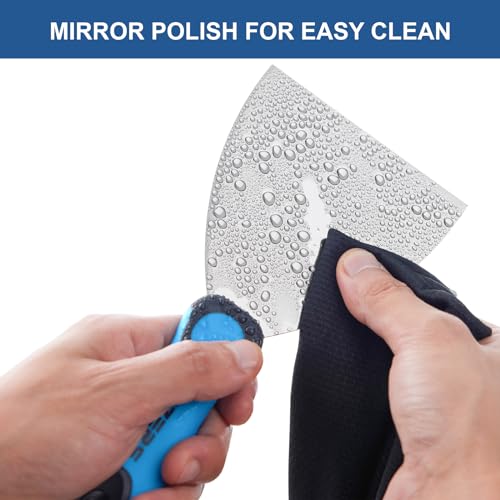 KEZERS Drywall Hand Tool Kit, 5 Pieces 4" 6" 8" 10" 12" Stainless Steel Drywall Knife with Metal Hammer End, includes Putty Knife, Taping Knife with Ergonomic Grip for Drywall Work