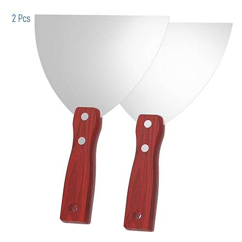 Putty Knife, 2PCS 6 Inch Stainless Steel Scraper Tool, Wooden Handle Metal Spackle Knives for Drywall, Decals, Wall Paper, Floor Tile, Patching, Painting, Taping, Scraping Coating